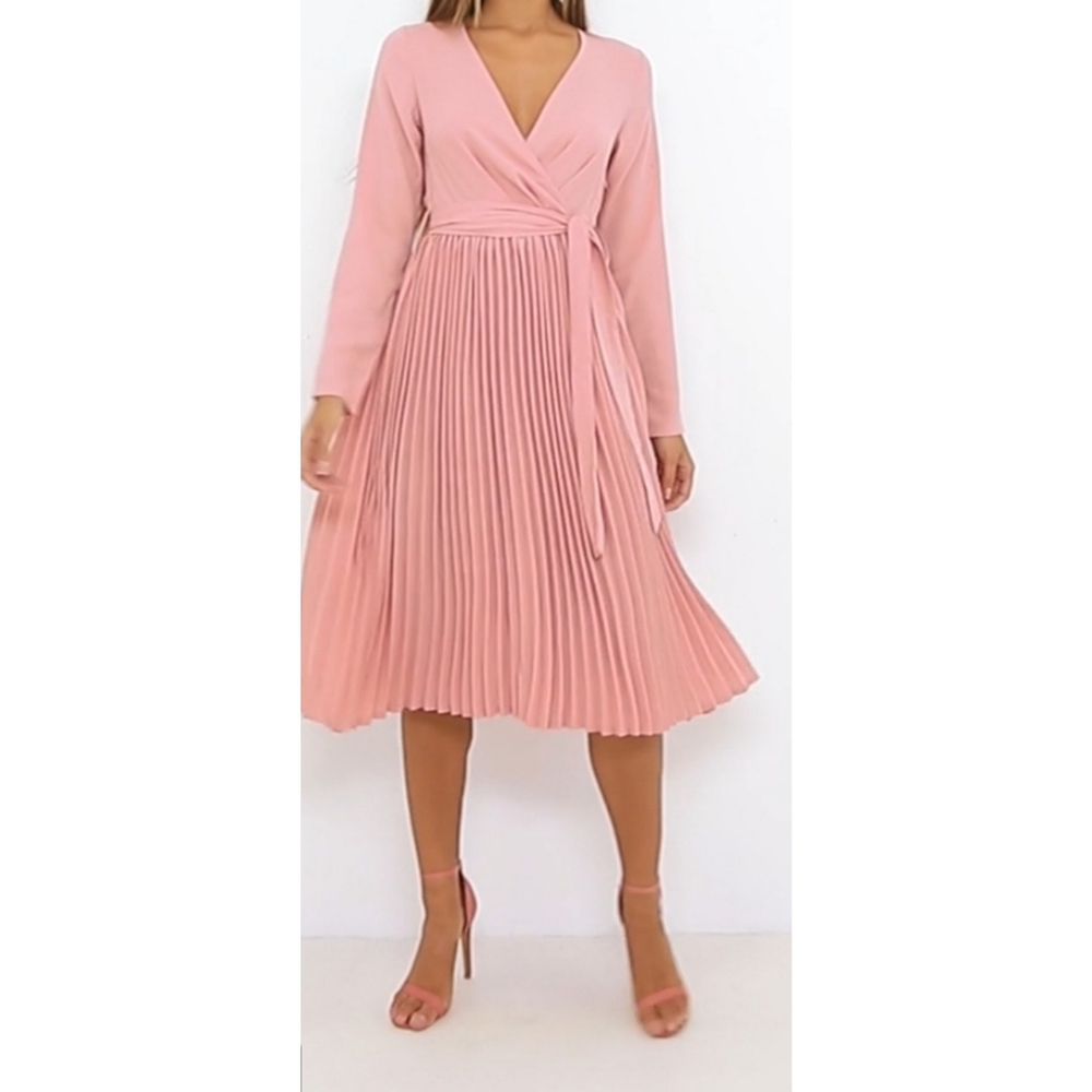 PrettyLittleThing Pink Pleated Midi Dress